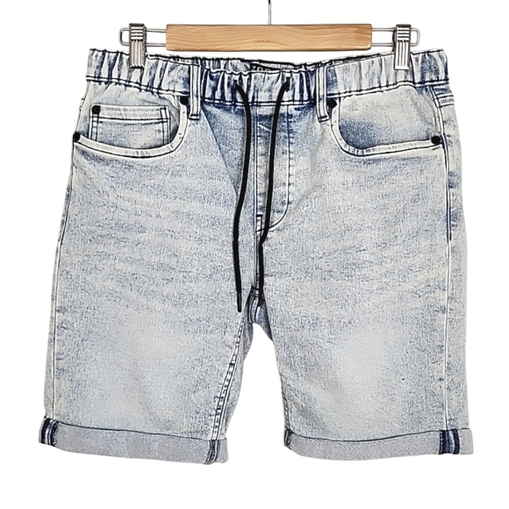 Zoo York Men's Light Blue Faded Denim Stretch Jogger Shorts Small